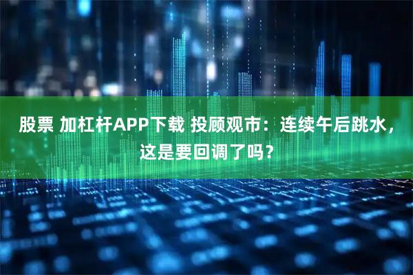 股票 加杠杆APP下载 投顾观市：连续午后跳水，这是要回调了吗？